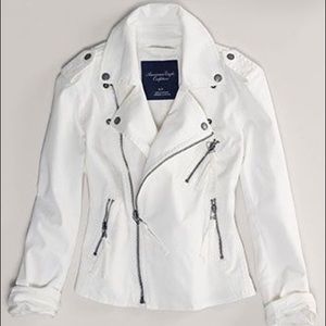 ✨PERFECT✨ AE White Denim Motorcycle Jacket